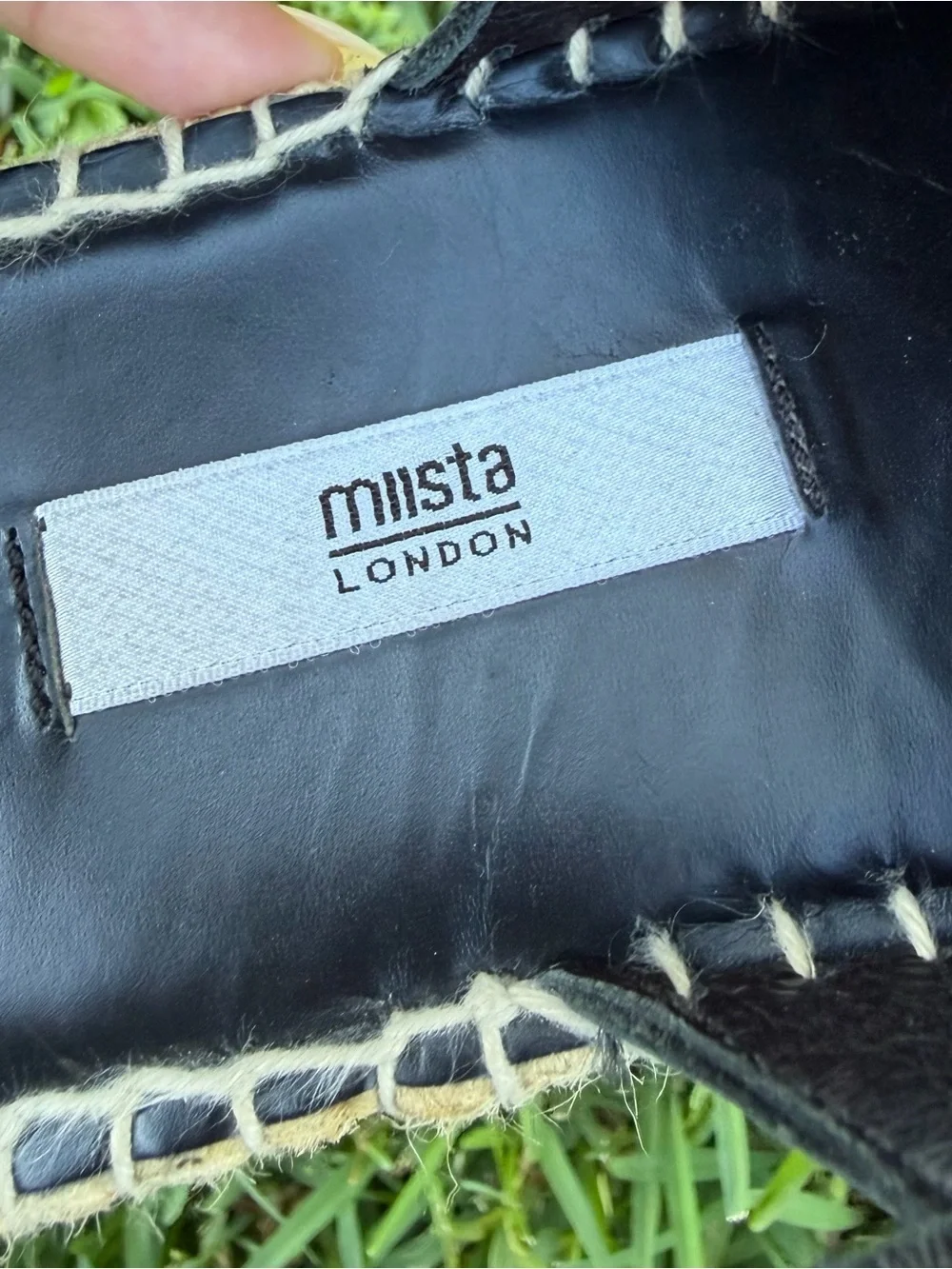 Miista Leather Whipstitch Trim Slingback Flats Espadrille Sandals Black US 8.5